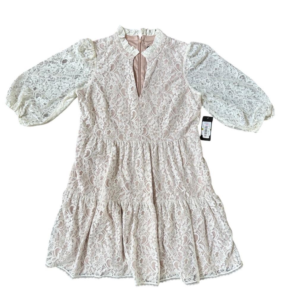 Jessica Howard Womens Cream Lace Lined A line Short Sleeve Dress Size 14 NWT
